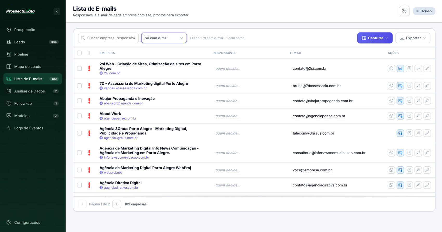 Lista de e-mails do Prospect X
